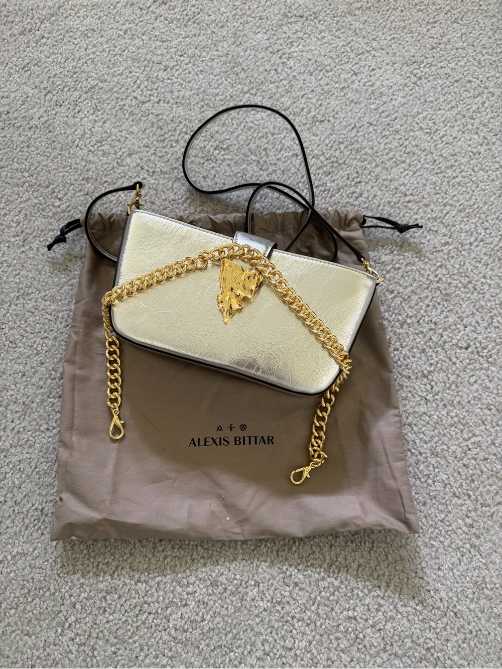 Alexis Bittar Metallic and Gold Leather Crossbody with Gold Chain